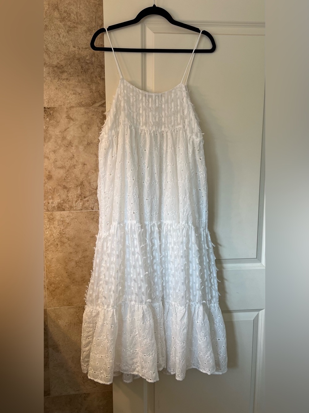 Zara White Eyelet Tiered Dress